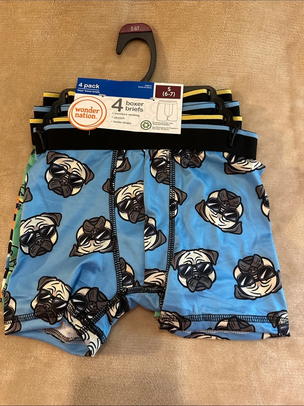 wonder nation Boys' Light Blue Pug Print Boxer Briefs - 4 Pack